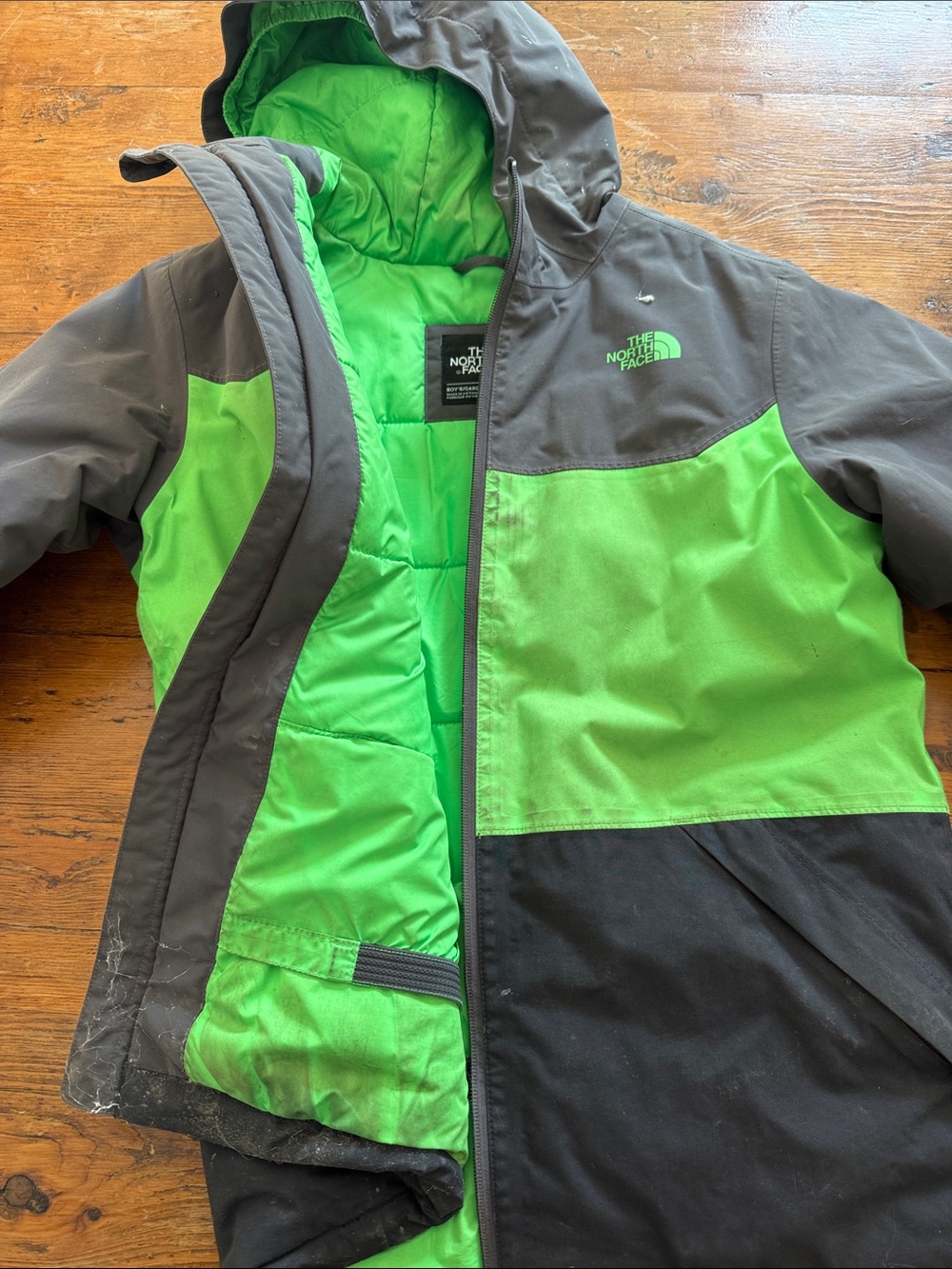 The North Face Kids Green and Gray Hooded Ski Jacket